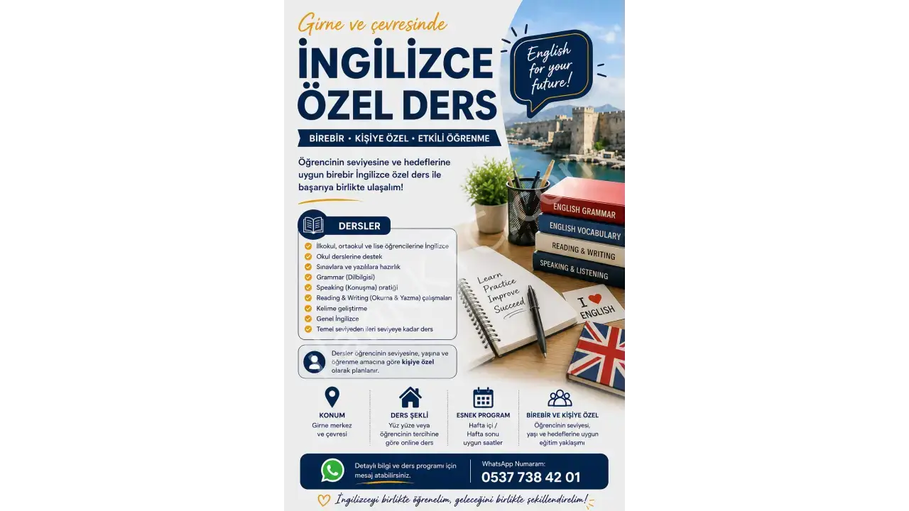 İNGİLİZCE ÖĞRETMENİNDEN GİRNE'DE ÖZEL İNGİLİZCE DERSİ