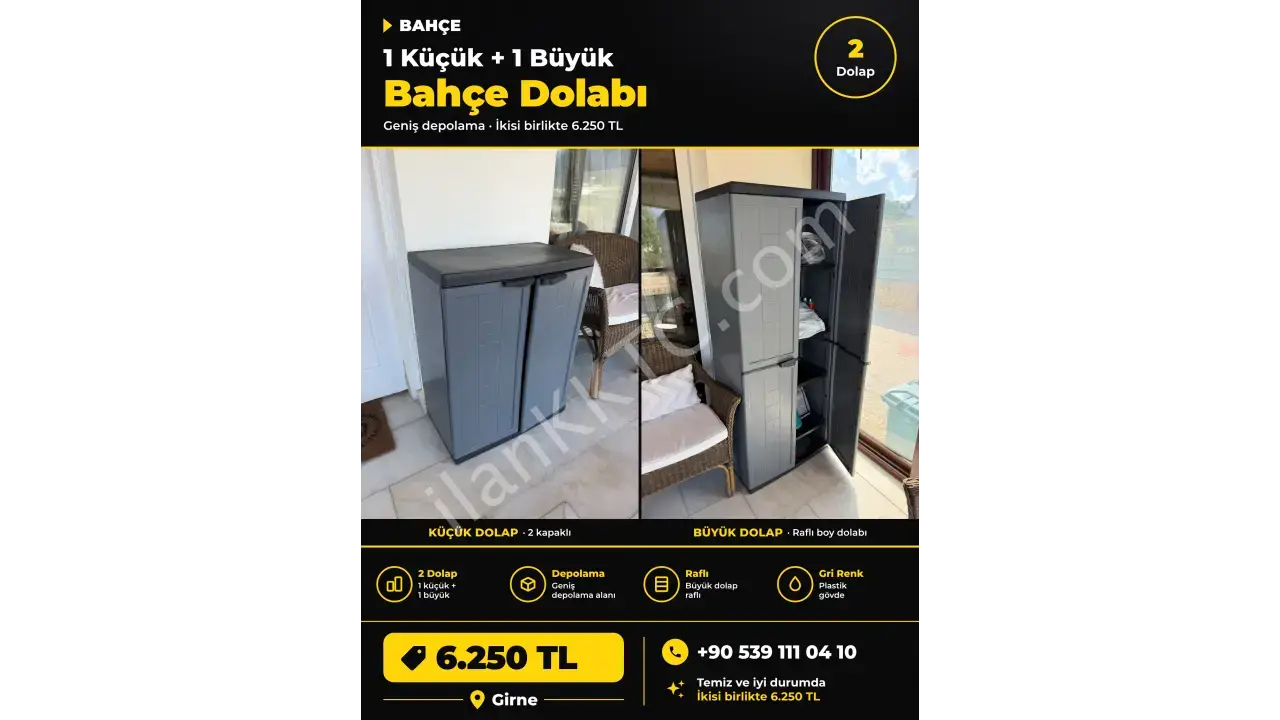 1 ADET KÜÇÜK 1 ADET BÜYÜK BAHÇE DOLABI - GENİŞ DEPOLAMA