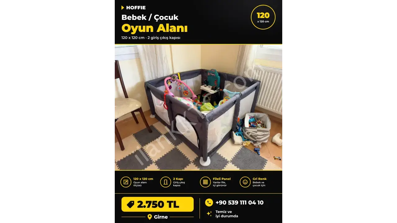 HOFFİE 120X120 BEBEK/ÇOCUK OYUN ALANI 2 GİRİŞ ÇIKIŞ KAPISI