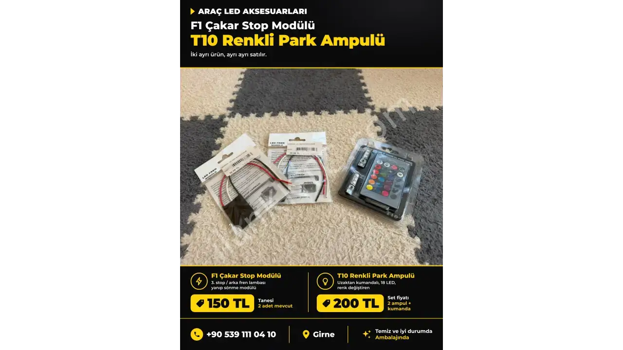 Arka Stop Fren Stop F1 Çakar Modülü - Uzaktan Kumandalı 18 Led T10 Renk Değiştiren Park Ampulu