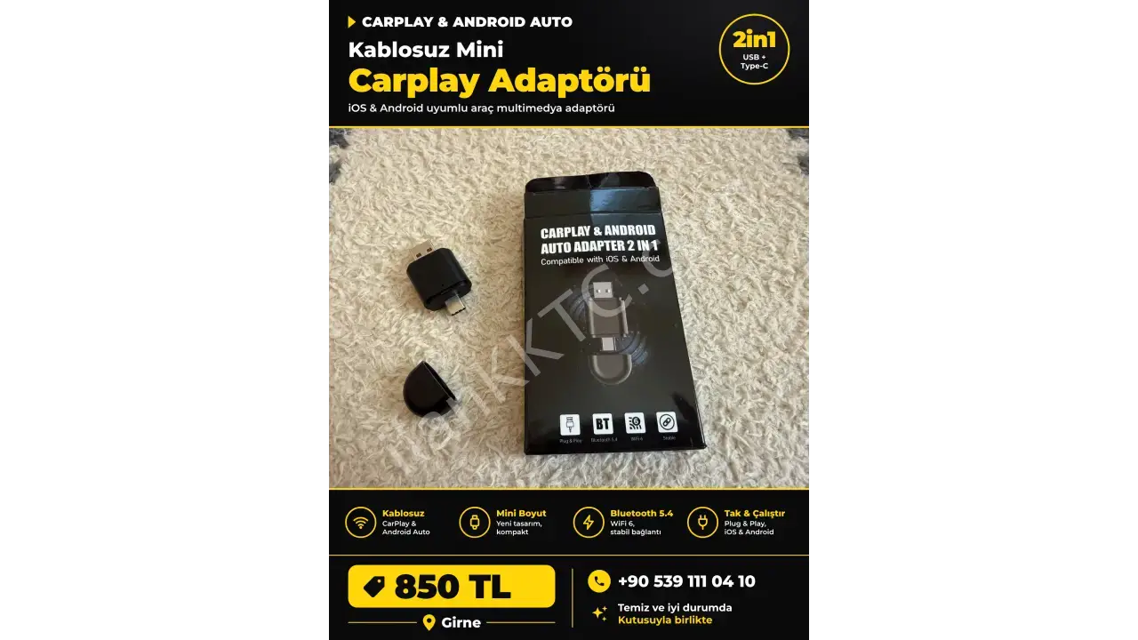 Yeni Tasarım Mini Kablosuz İOS ANDROİD Uyumlu Carplay Usb ve Type-c 2in1 Araç Multimedya Adaptörü